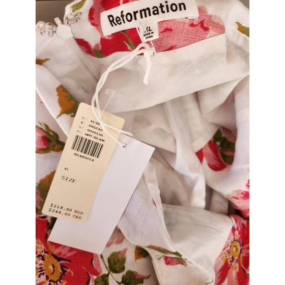 NWD Reformation Selia Linen Midi Dress Size XL Backless Floral Ties - Picture 9 of 16